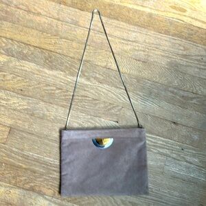 Tan Brown Faux Suede Cross Body Purse Bag Metal Details 80s Y2K Disco
